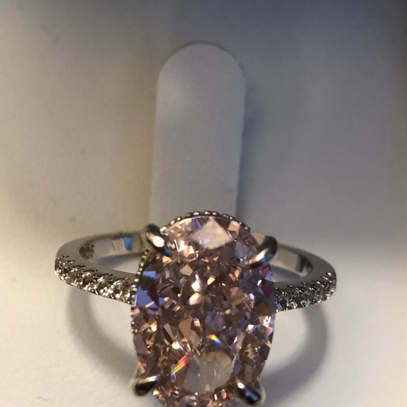 NWOT Sterling Silver Radiant Cut Faux Light Pink Diamond - Picture 6 of 6